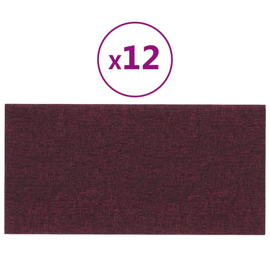 vidaXL Стенни панели, 12 бр, лилави,30x15 см, плат, 0,54 м²