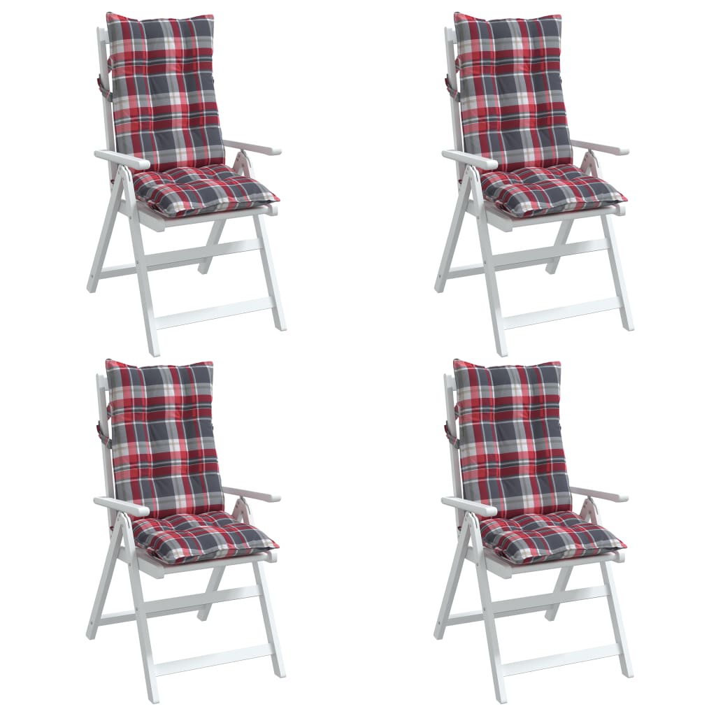 vidaXL Възглавници за стол с облегалка 4 бр червено каре Оксфорд плат