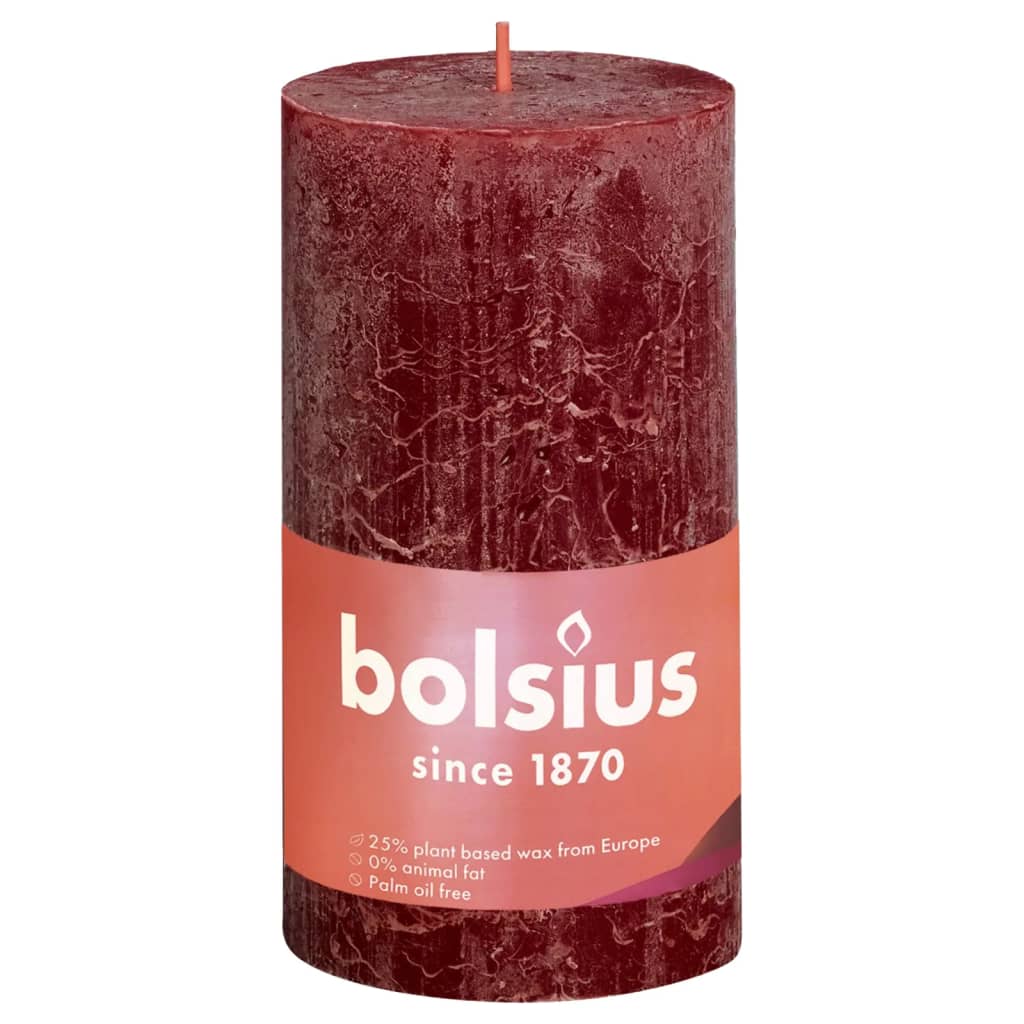 Bolsius Рустик колонни свещи Shine, 4 бр, 130x68 мм, кадифено червено