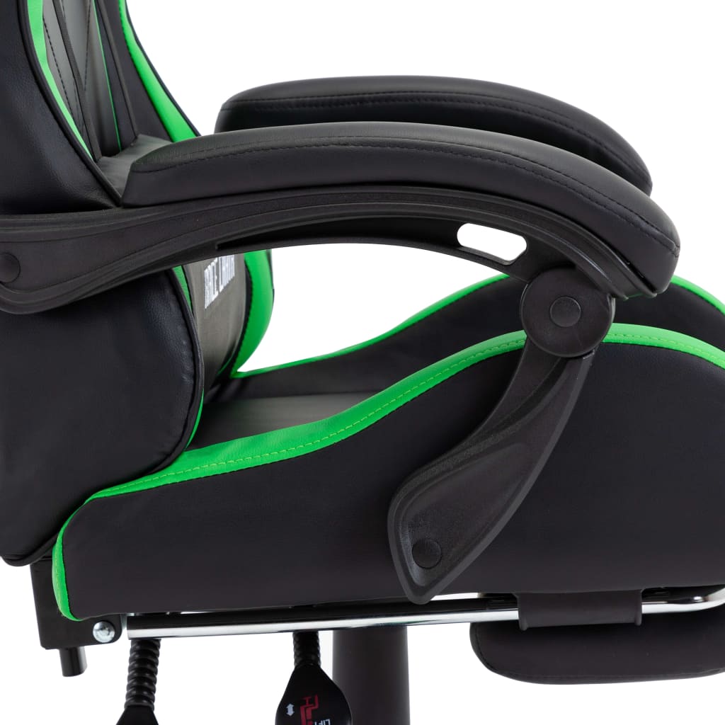 vidaXL Геймърски стол с подложка за крака зелено/черно изкуствена кожа