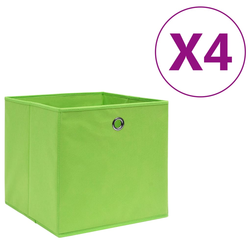 vidaXL Кутии за съхранение, 4 бр, нетъкан текстил, 28x28x28 см, зелени
