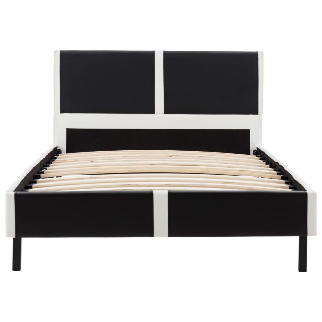 vidaXL Рамка за легло, черно и бяло, изкуствена кожа, 90x200 cм