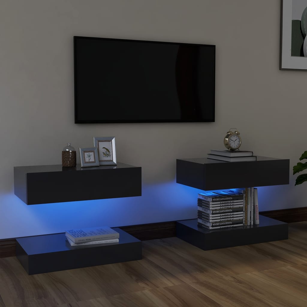 vidaXL ТВ шкафове с LED осветление 2 бр сиви 60x35 см