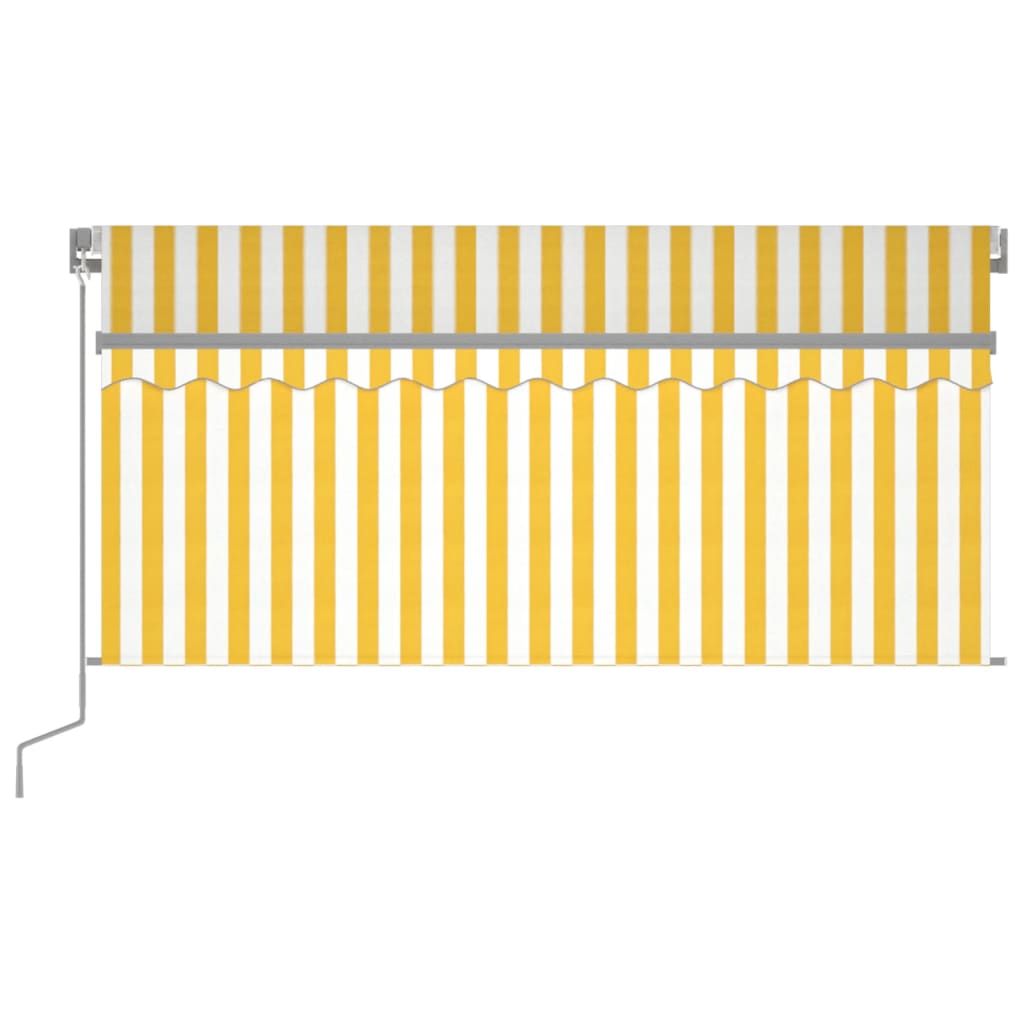 vidaXL Ръчно прибиращ се сенник с щора и LED, 3x2,5 м, жълто и бяло