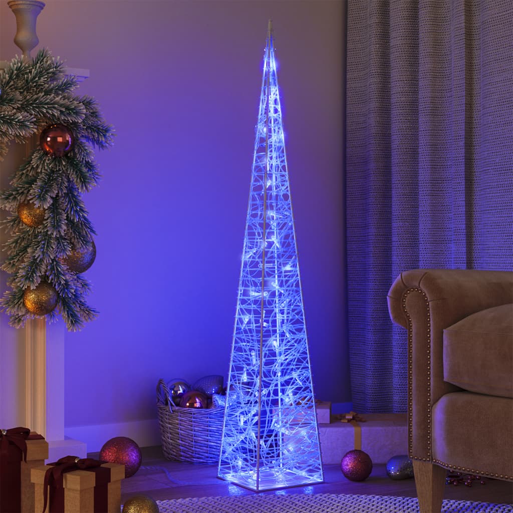 vidaXL Акрилен декоративен LED светещ конус, син, 120 см