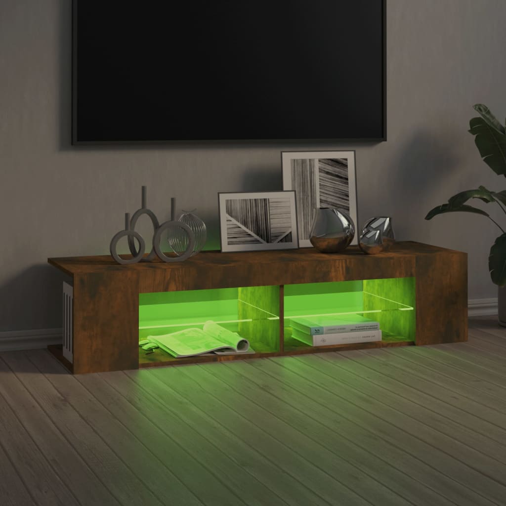 vidaXL ТВ шкаф с LED осветление, опушен дъб, 135x39x30 см