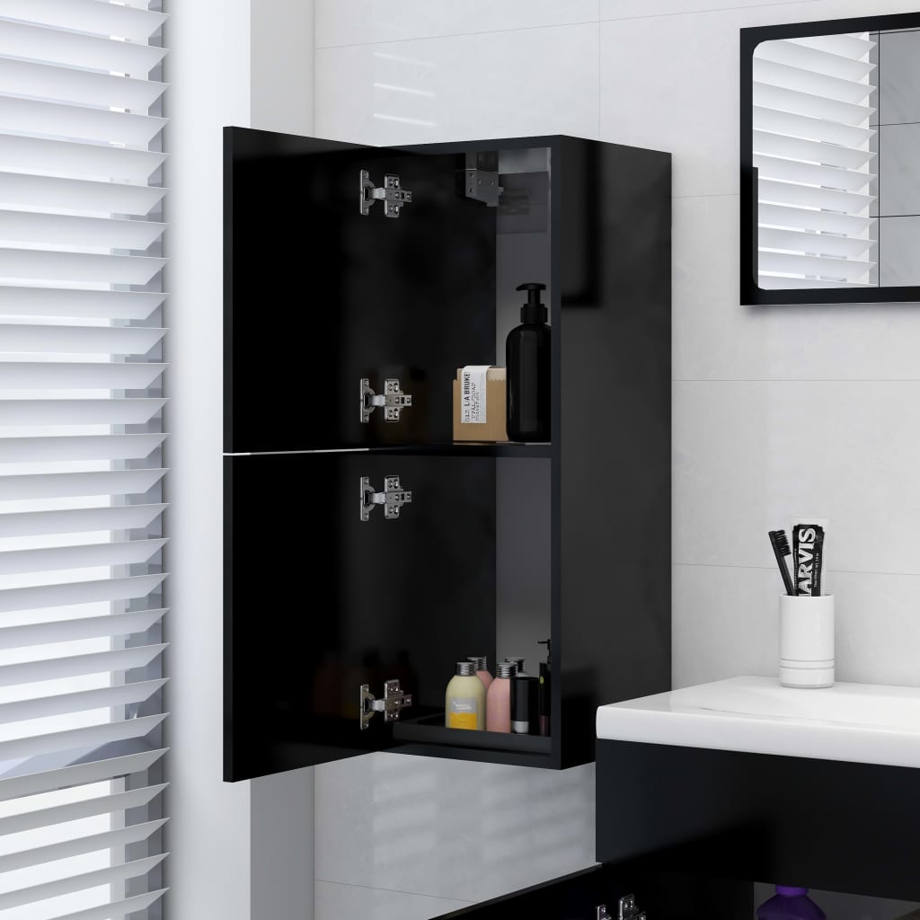 vidaXL Шкаф за баня, черен, 30x30x80 см, ПДЧ