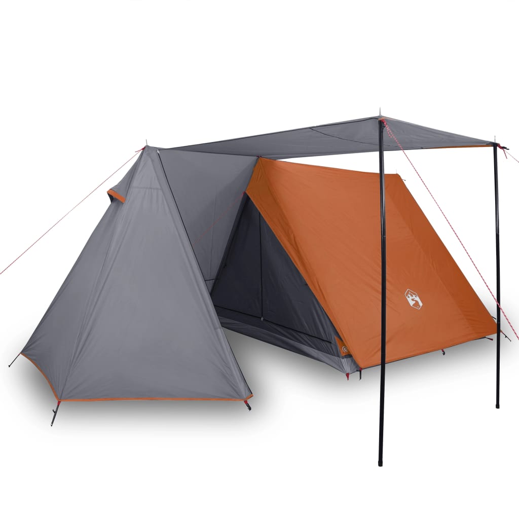 vidaXL Къмпинг палатка за 3 души, сиво и оранжево, водоустойчива