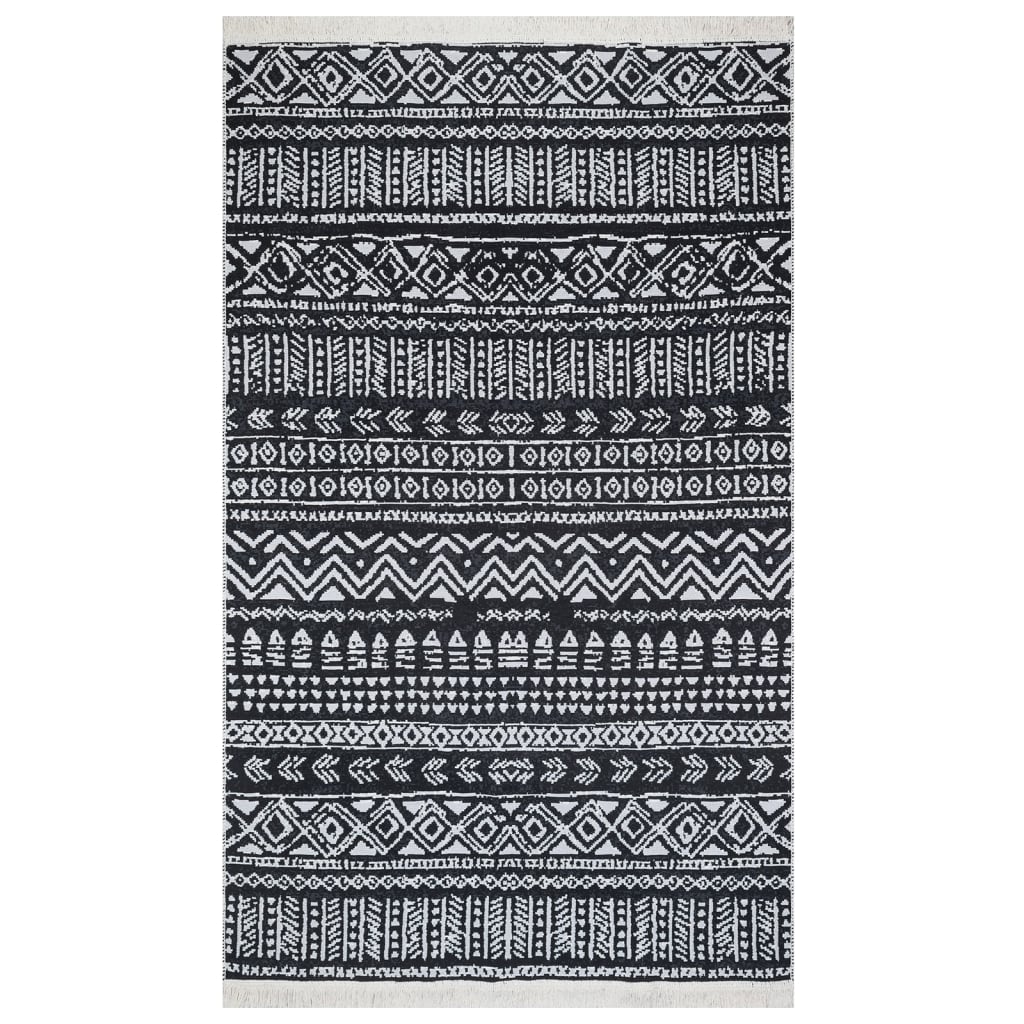vidaXL Килим, черно и бяло, 160x230 см, памук