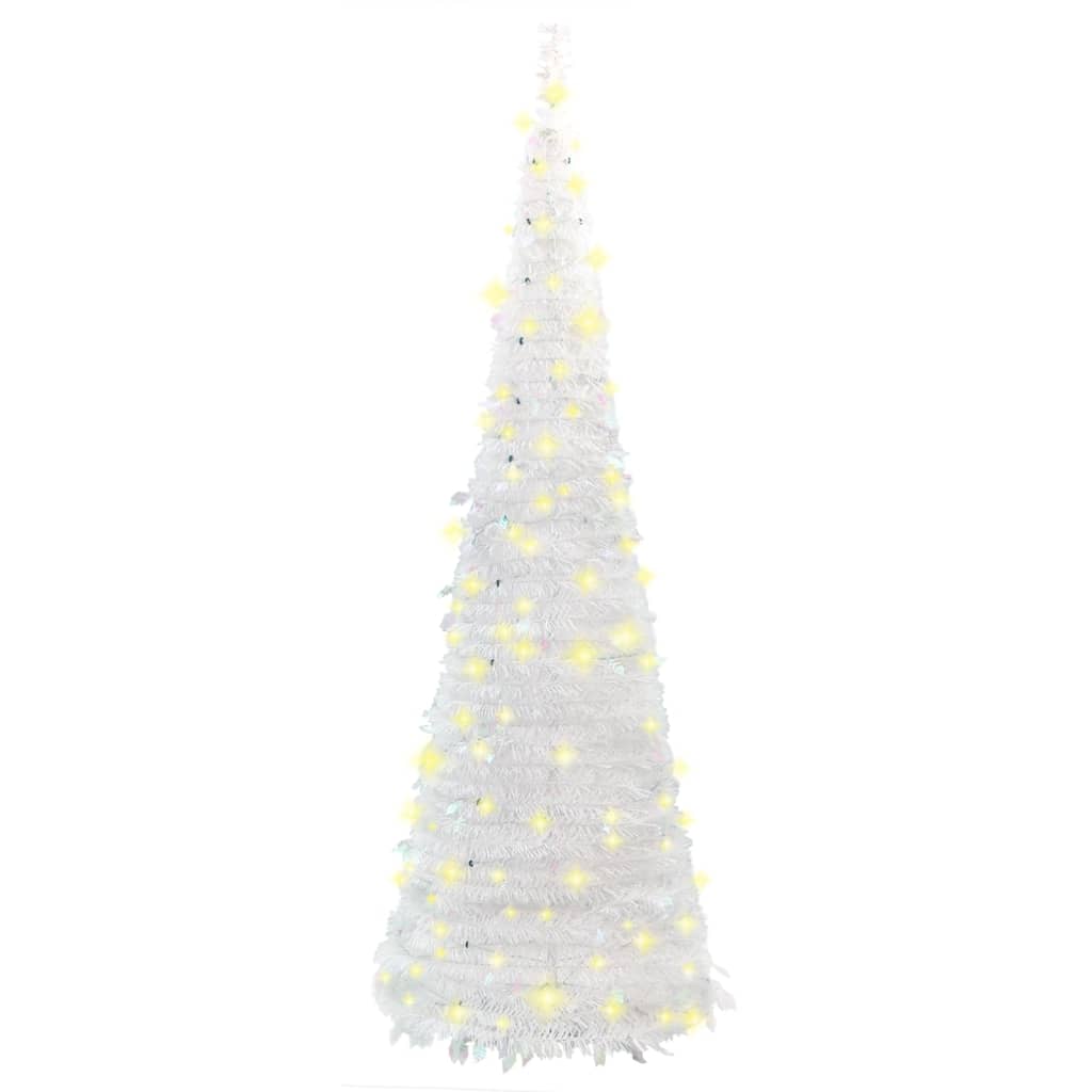 vidaXL Изскачаща изкуствена коледна елха с 50 LED светлини бяла 120 см