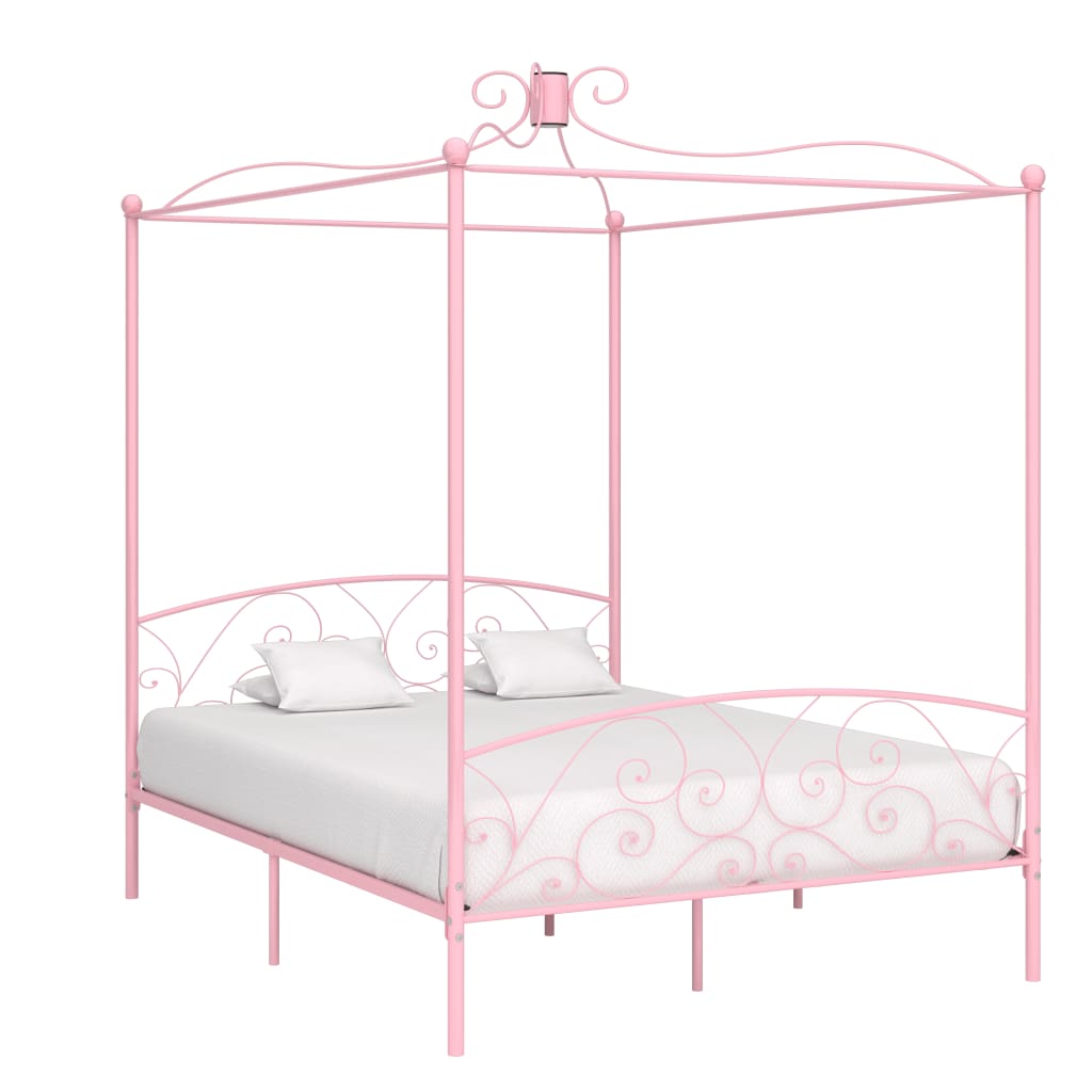 vidaXL Рамка за легло с балдахин, розова, метал, 180x200 см