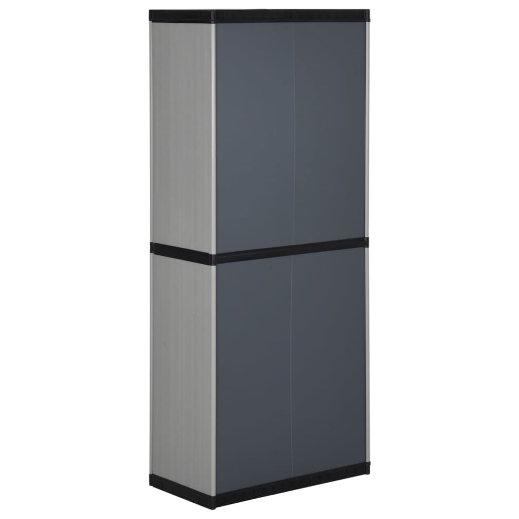 vidaXL Градински шкаф за съхранение с 3 рафта сиво-черен 68x40x168 см