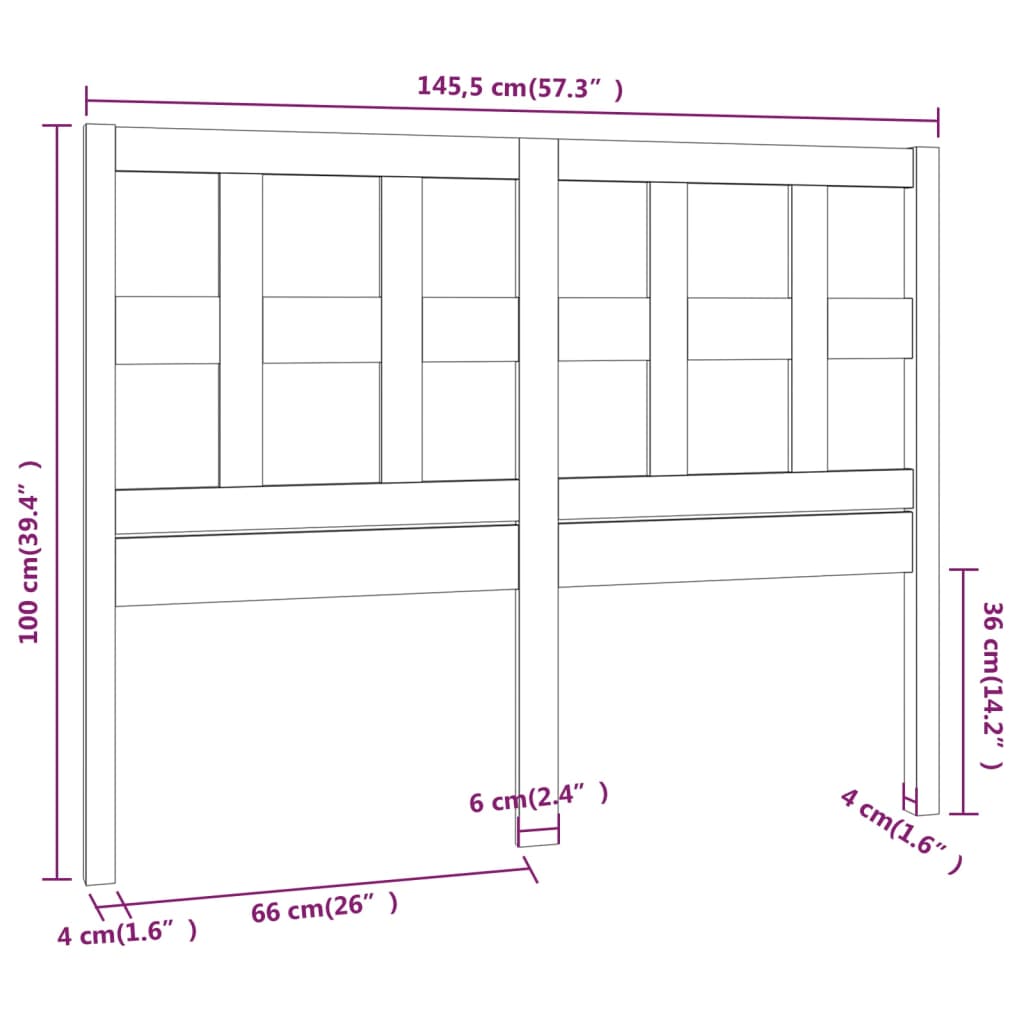 vidaXL Горна табла за легло, сива, 145,5x4x100 см, бор масив