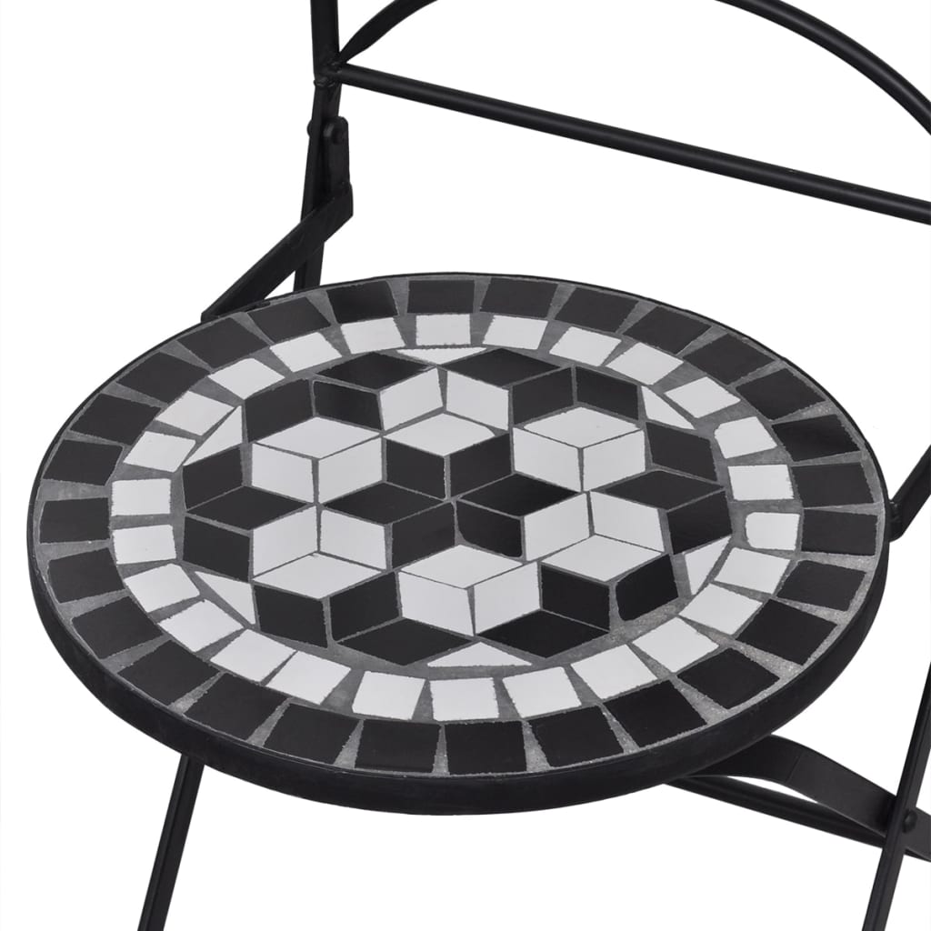 vidaXL Сгъваеми бистро столове, 2 бр, мозайка, черно и бяло
