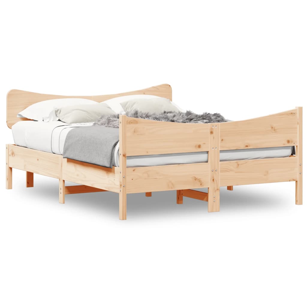 vidaXL Рамка за легло с табла, 135x190 см, борово дърво масив