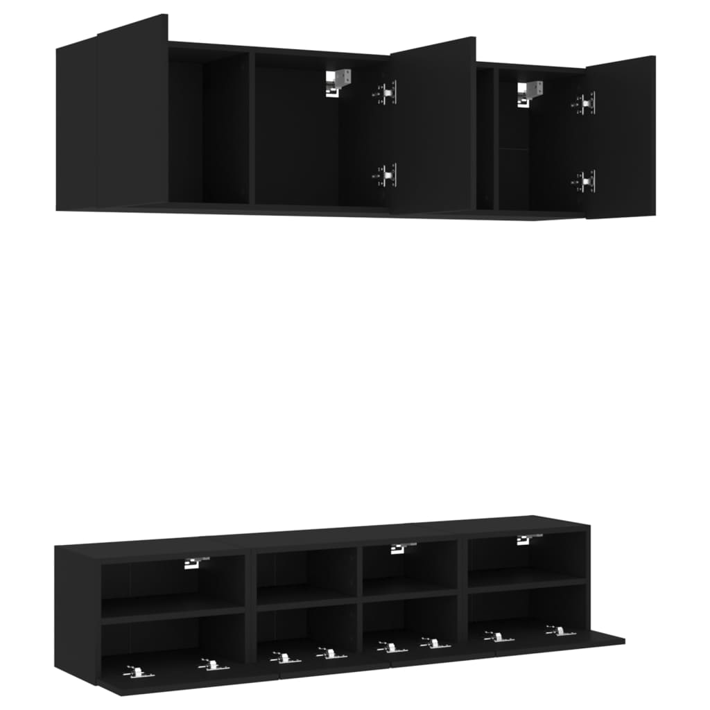 vidaXL ТВ стенни модули, 5 части, черни, инженерно дърво