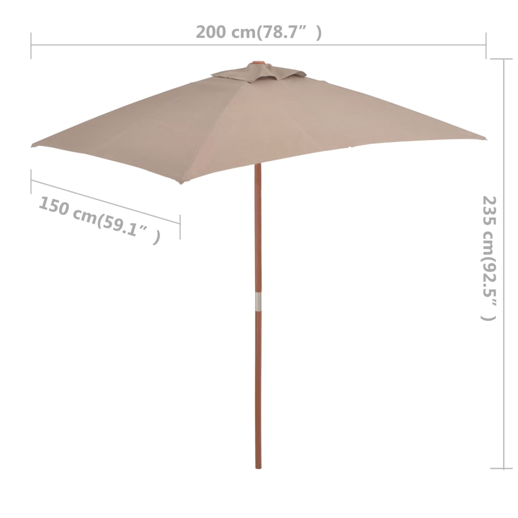 vidaXL Градински чадър с дървен прът, 150x200 см, таупе