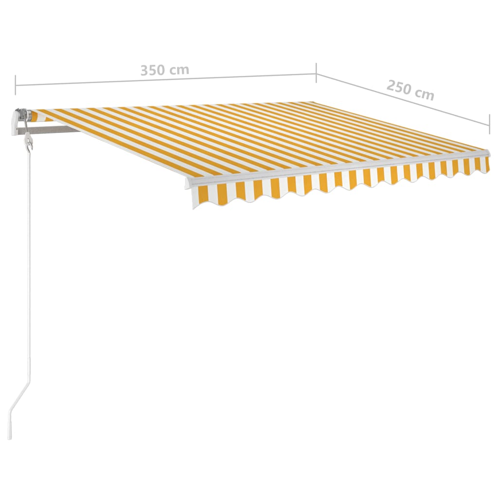 vidaXL Автоматично прибиращ се сенник с прътове 3,5x2,5 м жълто и бяло