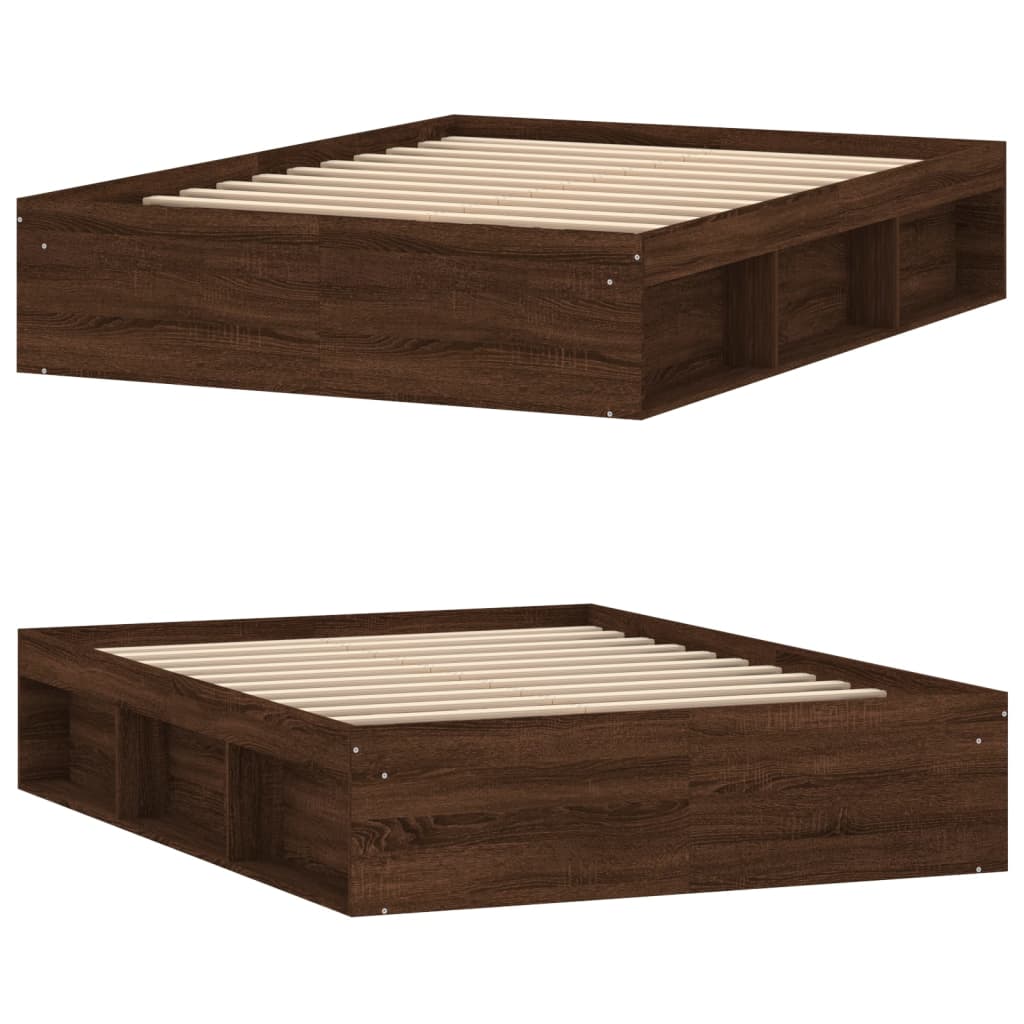 vidaXL Рамка за легло, кафяв дъб, 135x190 см, двойна