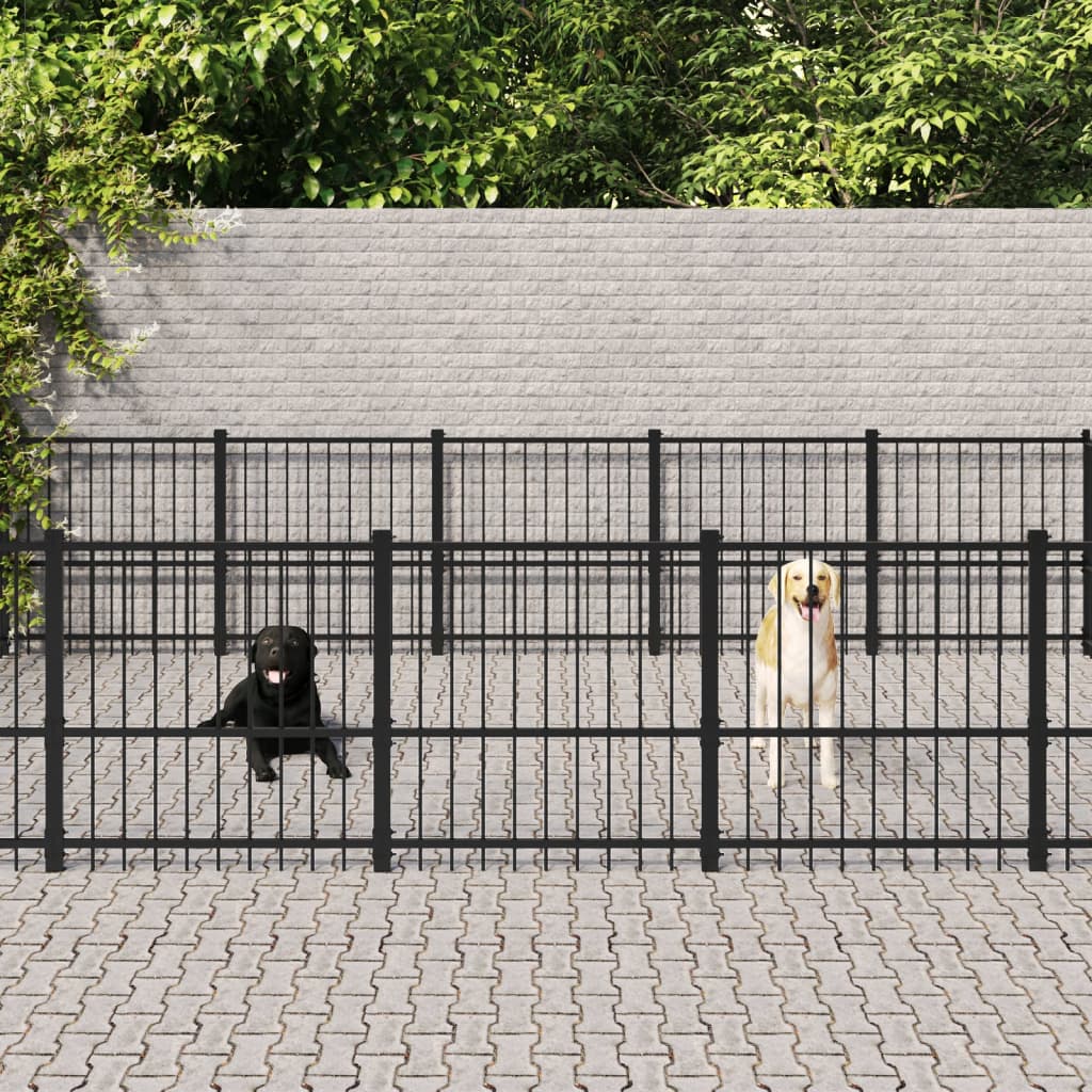 vidaXL Дворна клетка за кучета, стомана, 26,35 м²