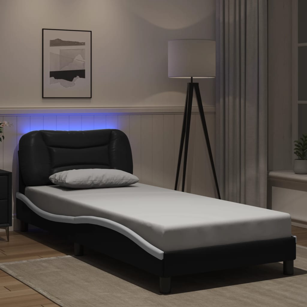 vidaXL Рамка за легло с LED осветление черно и бяло 80x200 см еко кожа