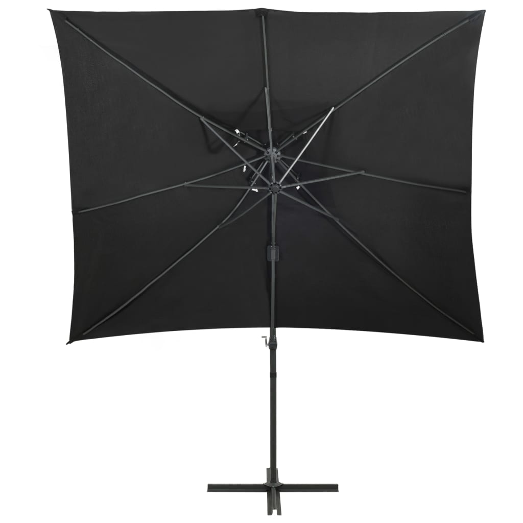 vidaXL Градински чадър чупещо рамо с двоен покрив черен 250x250 см