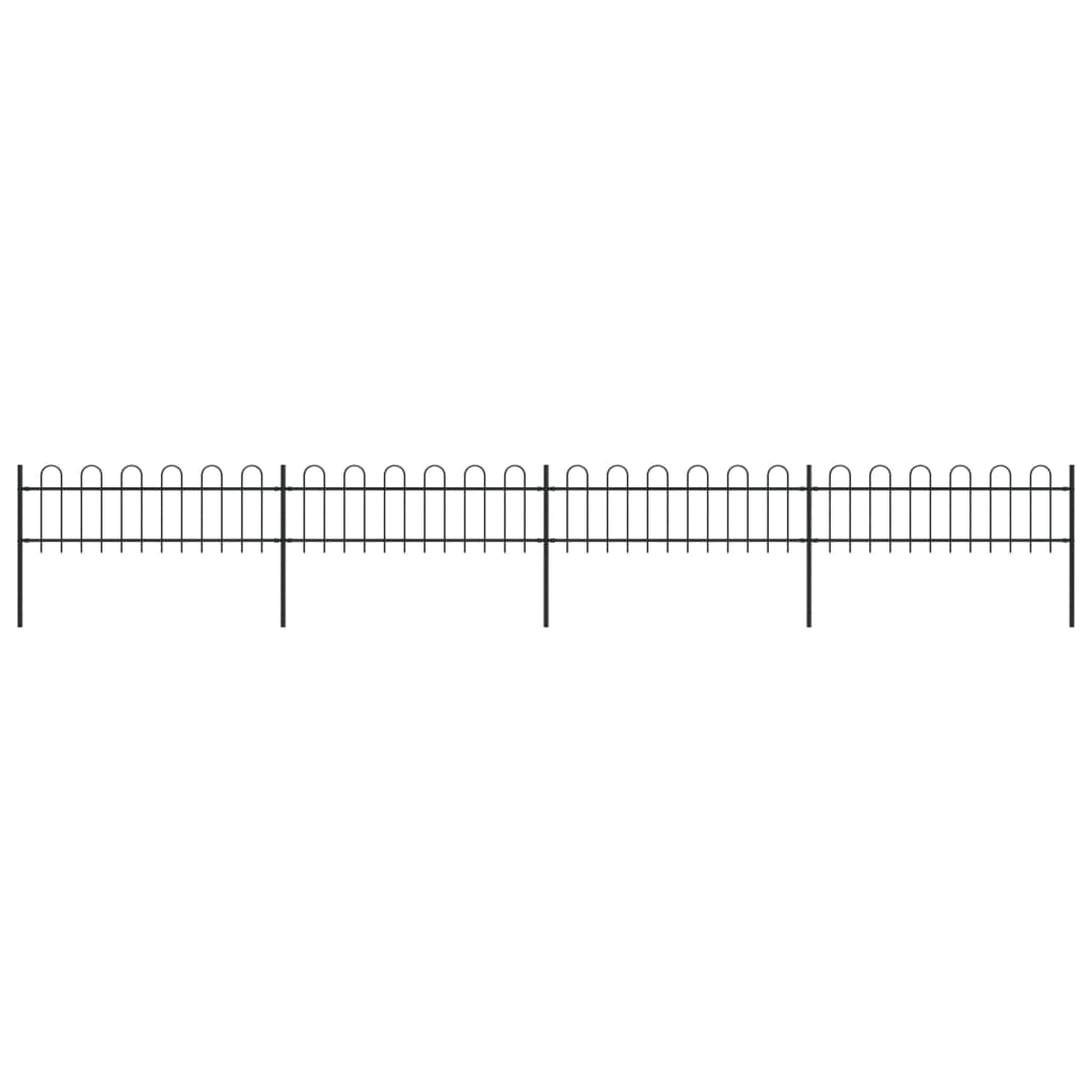 vidaXL Градинска ограда с извити върхове, стомана, 6,8x0,6 м, черна