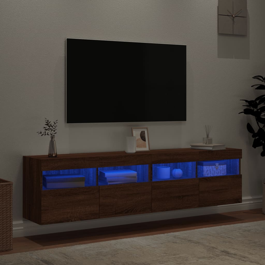 vidaXL Стенни ТВ шкафове с LED лампи, 2 бр, кафяв дъб, 80x30x40 см