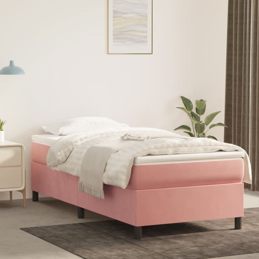 vidaXL Рамка за легло, розова, 90x190 см, кадифе