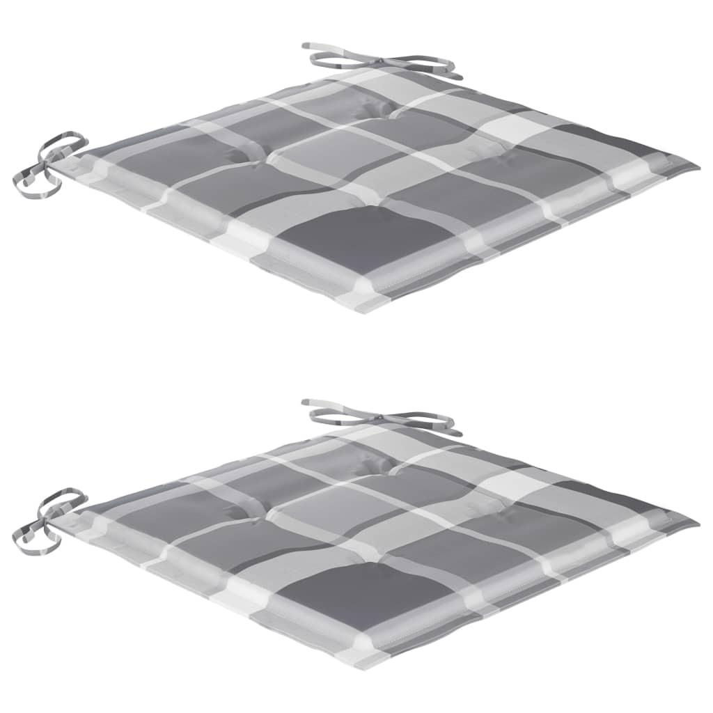 vidaXL Бистро комплект от 3 части, възглавници на сиво каре, тик масив