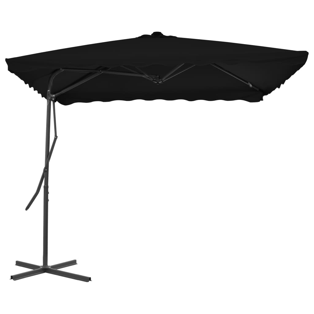 vidaXL Градински чадър със стоманен прът, черен, 250x250x230 см