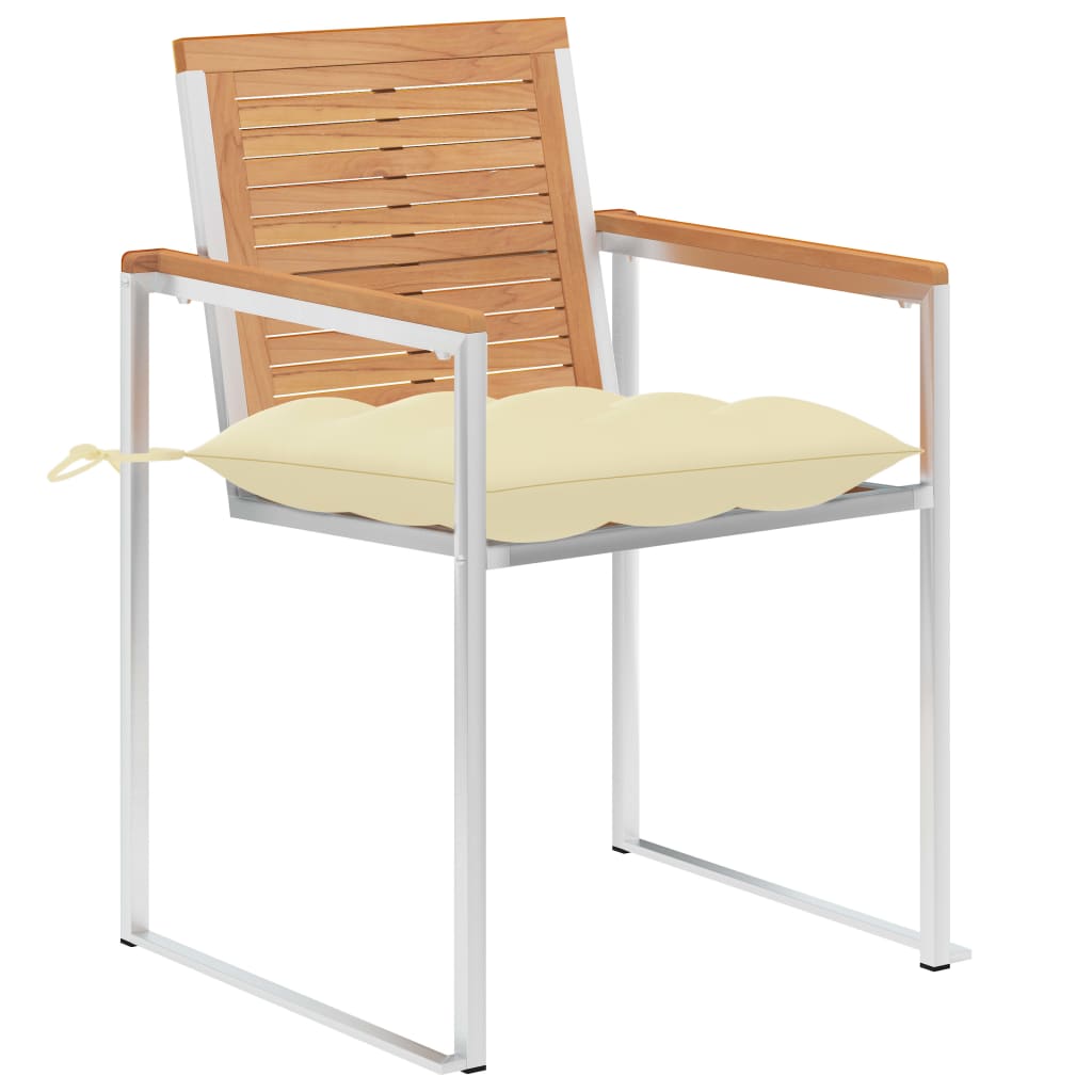 vidaXL Градински столове с възглавници, 2 бр, тик масив и стомана