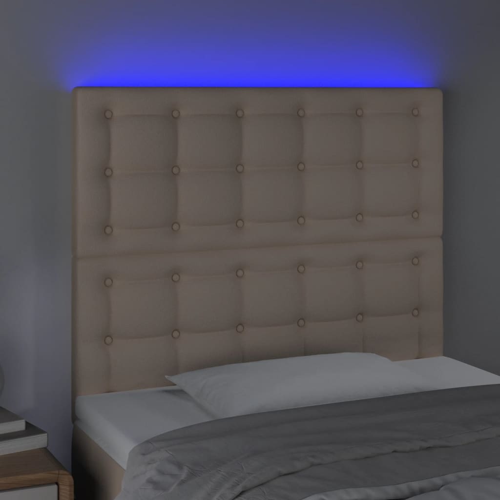 vidaXL LED горна табла за легло, капучино, 80x5x118/128 см