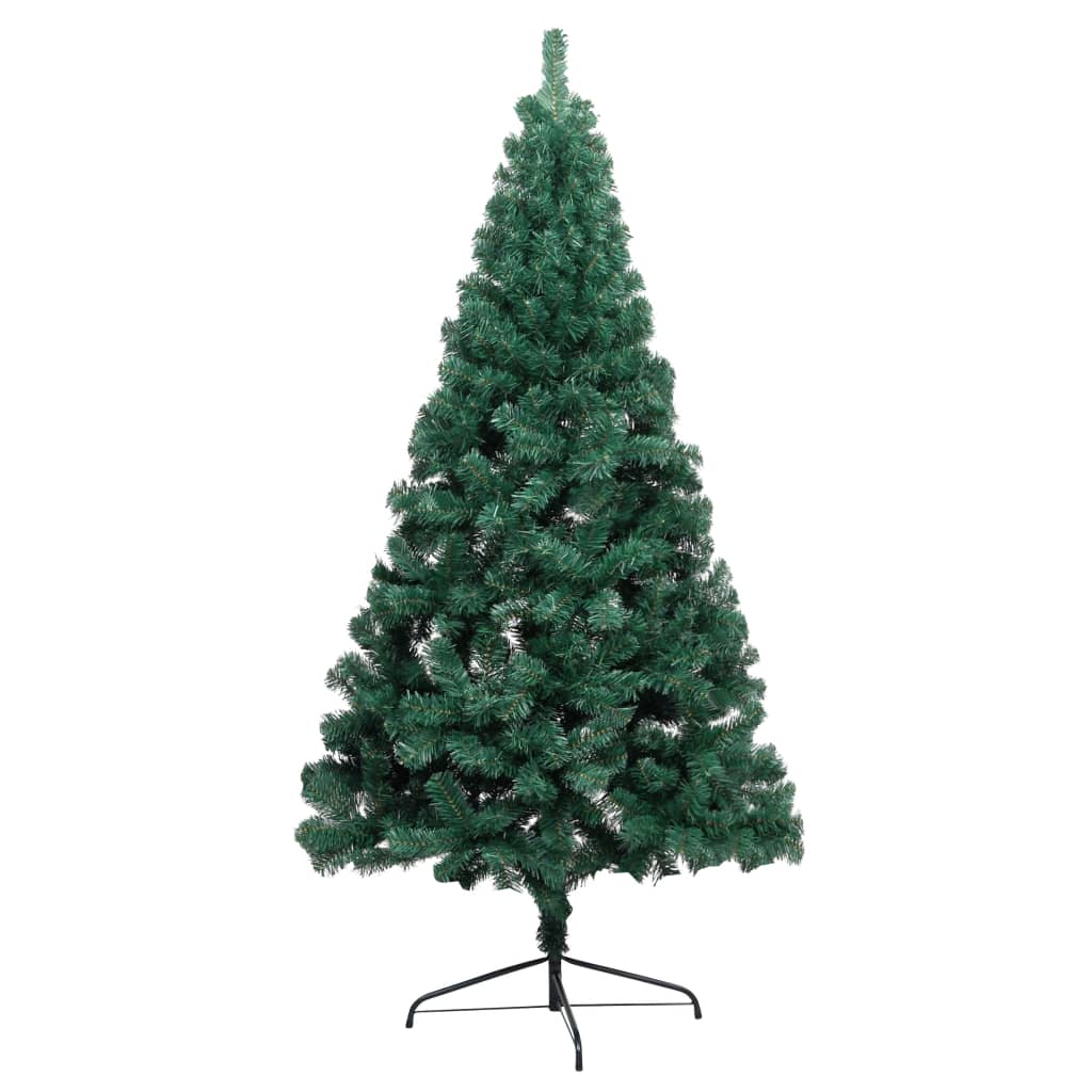 vidaXL Изкуствена светеща половин коледна елха със стойка зелен 120 см