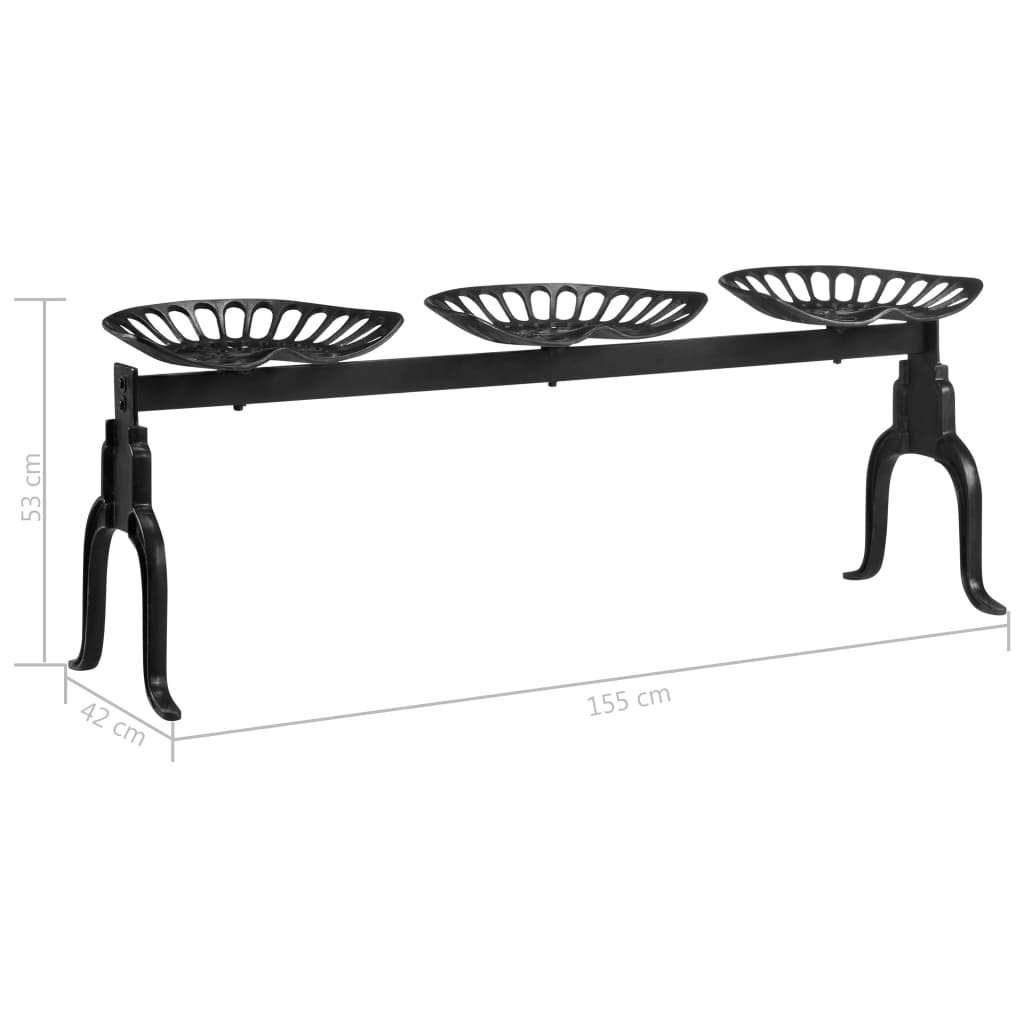 vidaXL 3-местна пейка, 155 см, черна, чугун