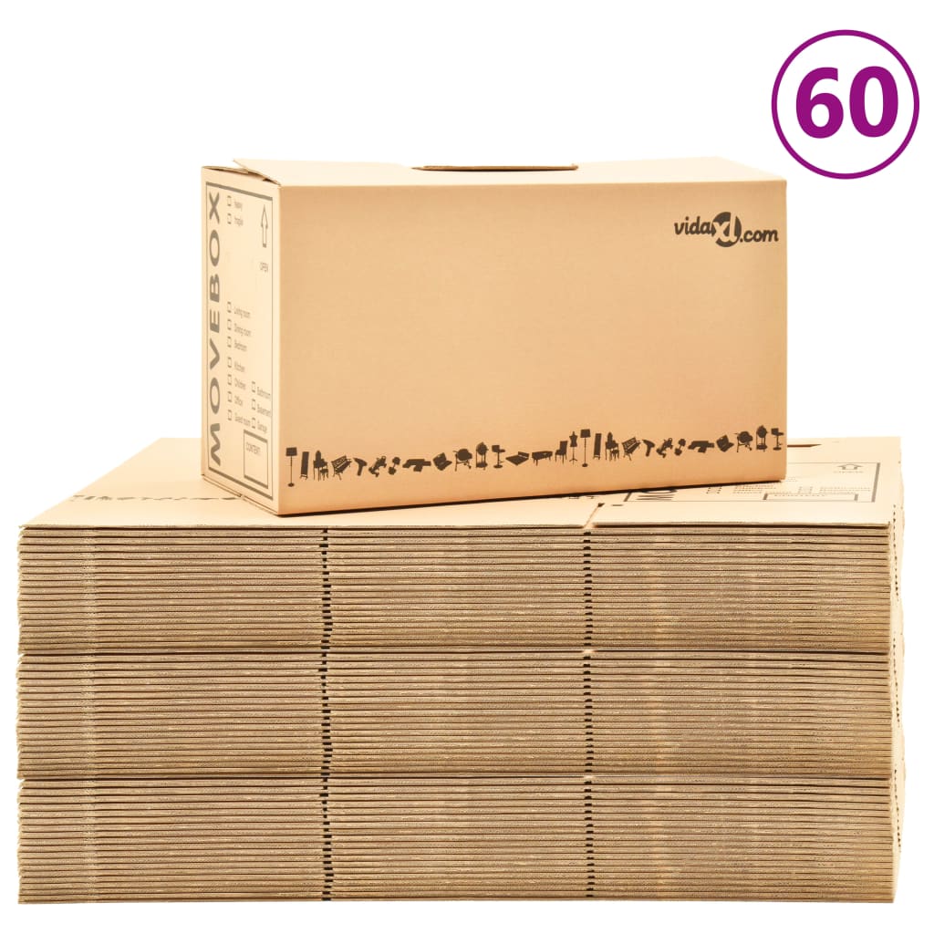 vidaXL Картонени кутии за преместване, XXL, 60 бр, 60x33x34 см