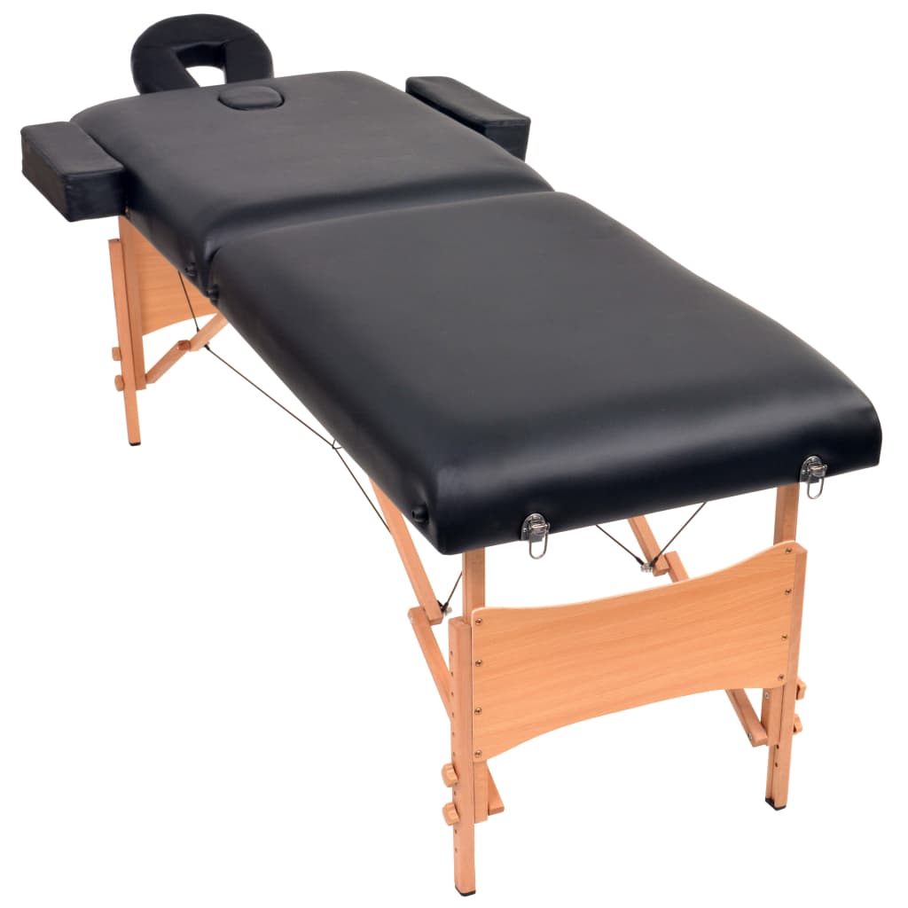 vidaXL Сгъваема масажна кушетка с 2 зони, 10 см плътен пълнеж, черна