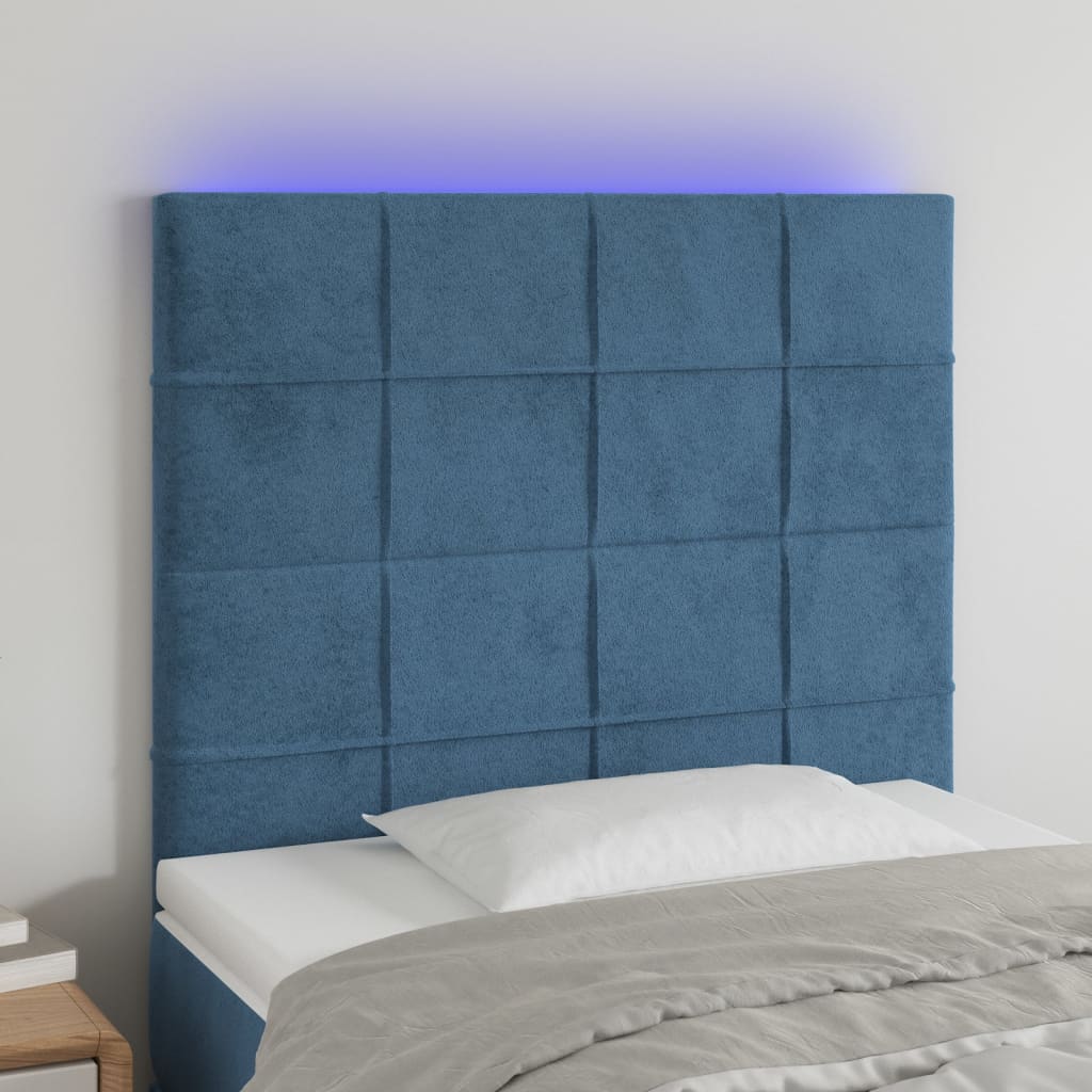 vidaXL LED горна табла за легло, тъмносиня, 80x5x118/128 см, кадифе
