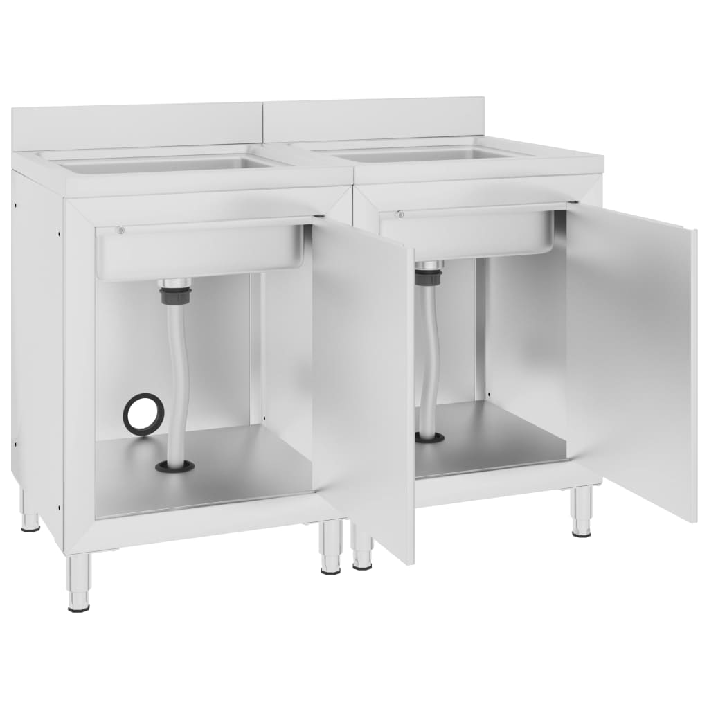 vidaXL Търговски кухненски шкафове за мивки 2 бр неръждаема стомана