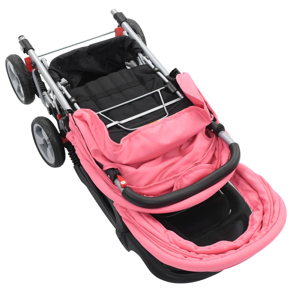 vidaXL Тандемна количка, розово и черно, стомана