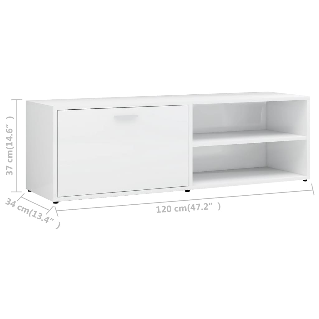vidaXL ТВ шкаф, бял гланц, 120x34x37 см, ПДЧ
