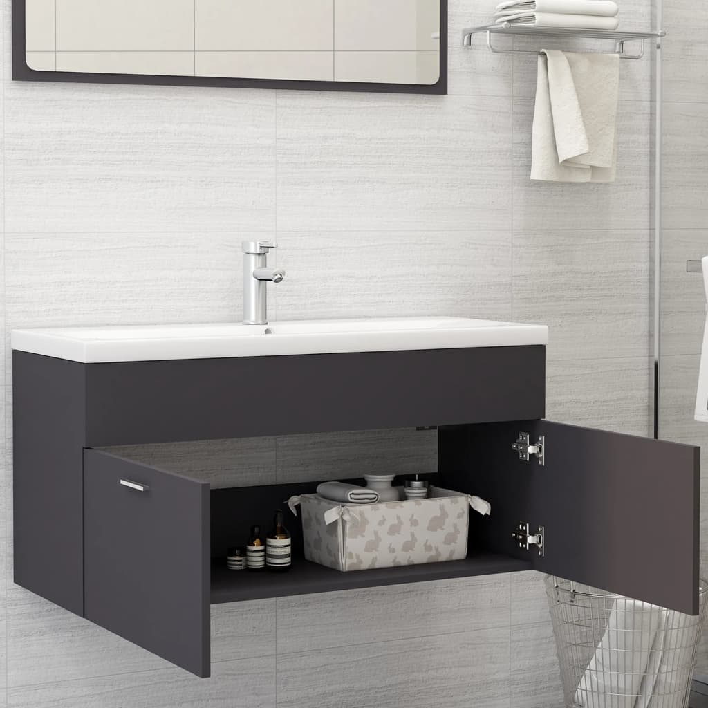vidaXL Долен шкаф за мивка, сив, 100x38,5x46 см, ПДЧ