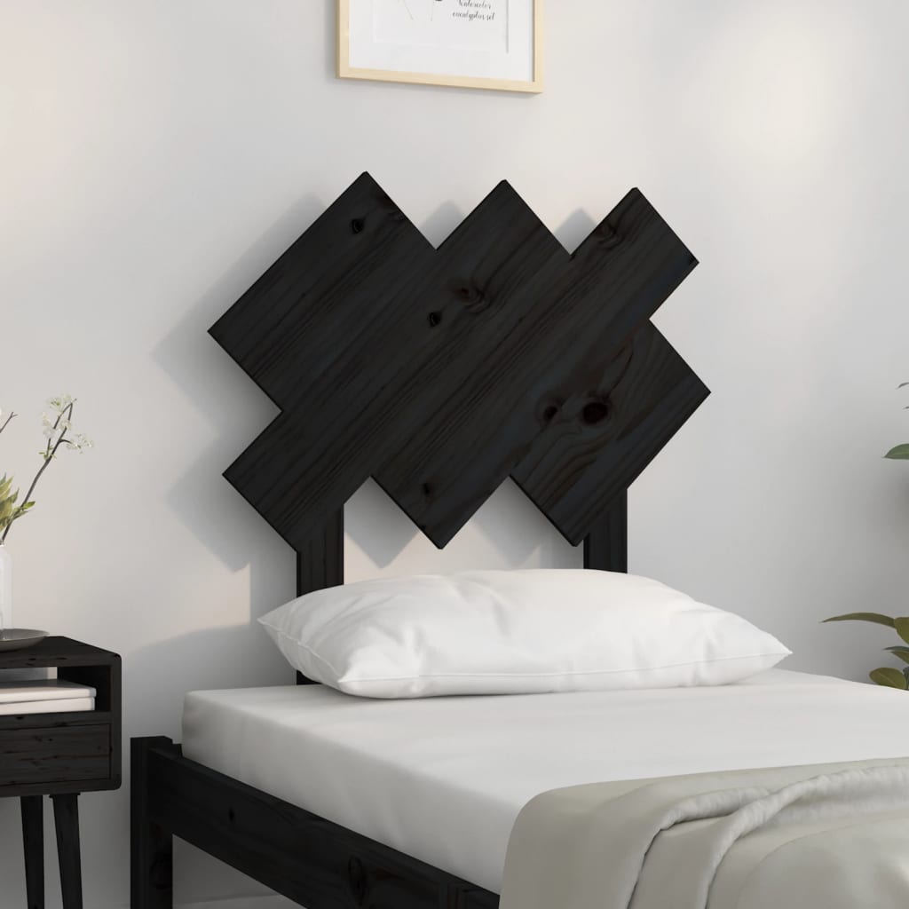 vidaXL Горна табла за легло, черна, 72,5x3x81 см, бор масив