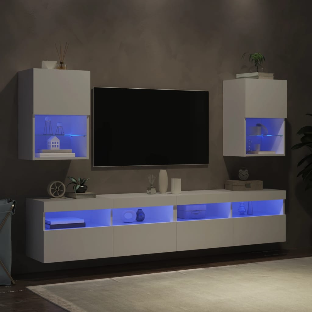 vidaXL ТВ шкафове с LED осветление 2 бр бели 40,5x30x60 см