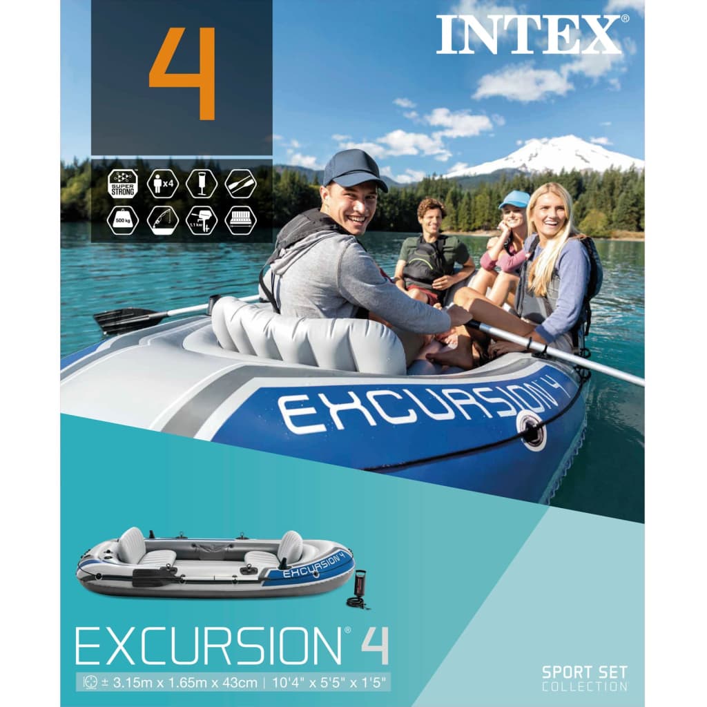 Intex Excursion 4 Надуваема лодка с гребла и помпа 68324NP
