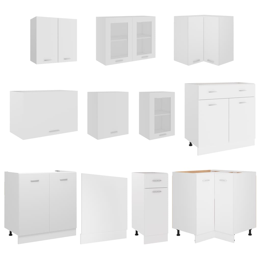 vidaXL Комплект кухненски шкафове от 11 части, бял, инженерно дърво