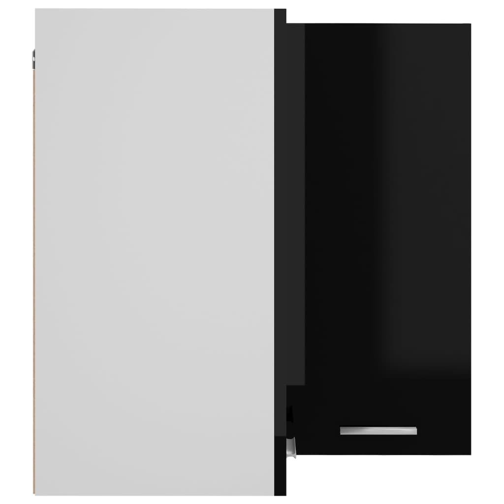 vidaXL Висящ ъглов шкаф, черен гланц, 57x57x60 см, ПДЧ