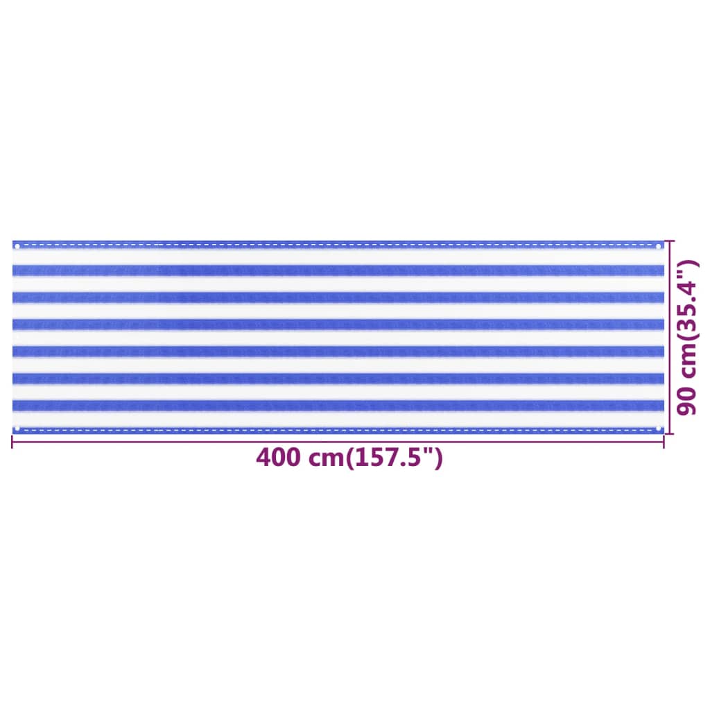 vidaXL Балконски параван, синьо и бяло, 90x400 см, HDPE