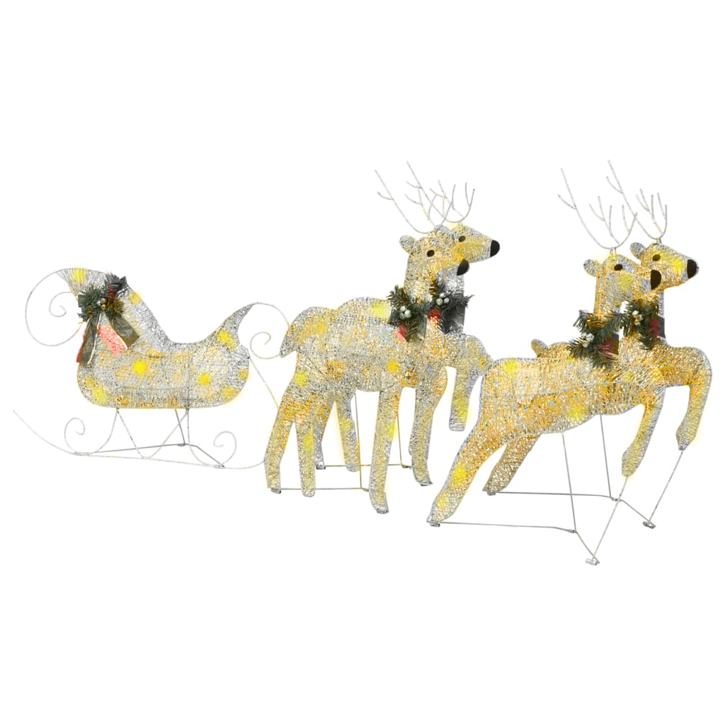 vidaXL Коледна украса елен и шейна, 100 LED, за открито, златисто