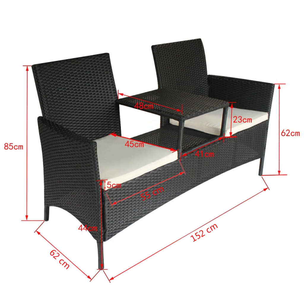 vidaXL Градинска мека мебел с маса за чай, черен полиратан